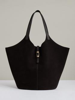 Reiss Lyra Leather & Suede Tote Bag, Chocolate, Chocolate