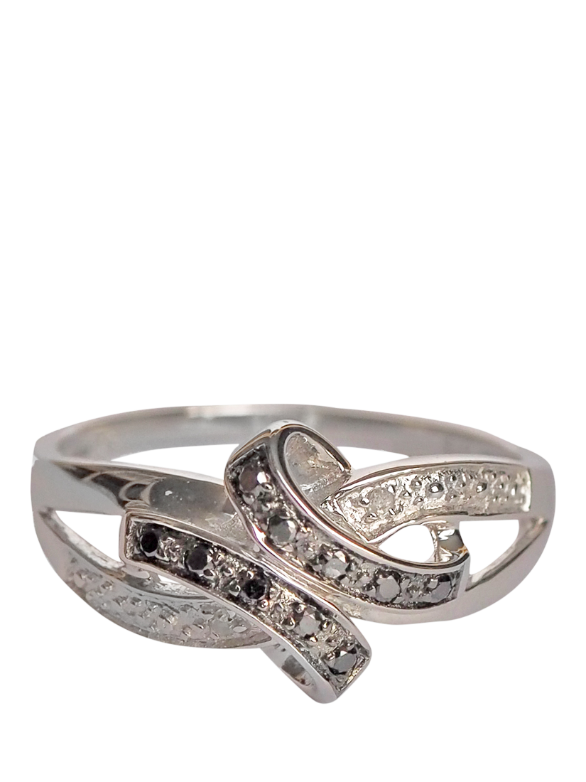 Product image 1 of 1, which shows L & T Heirlooms Pre-Loved 9ct White Gold Black and White Diamond Crossover Ring