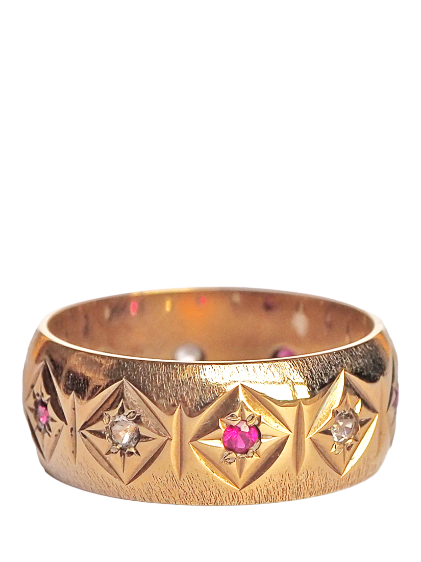 Product image 1 of 1, which shows L & T Heirlooms Pre-Loved 9ct Yellow Gold Cubic Zirconia Etched Wide Band Ring, Yellow Gold