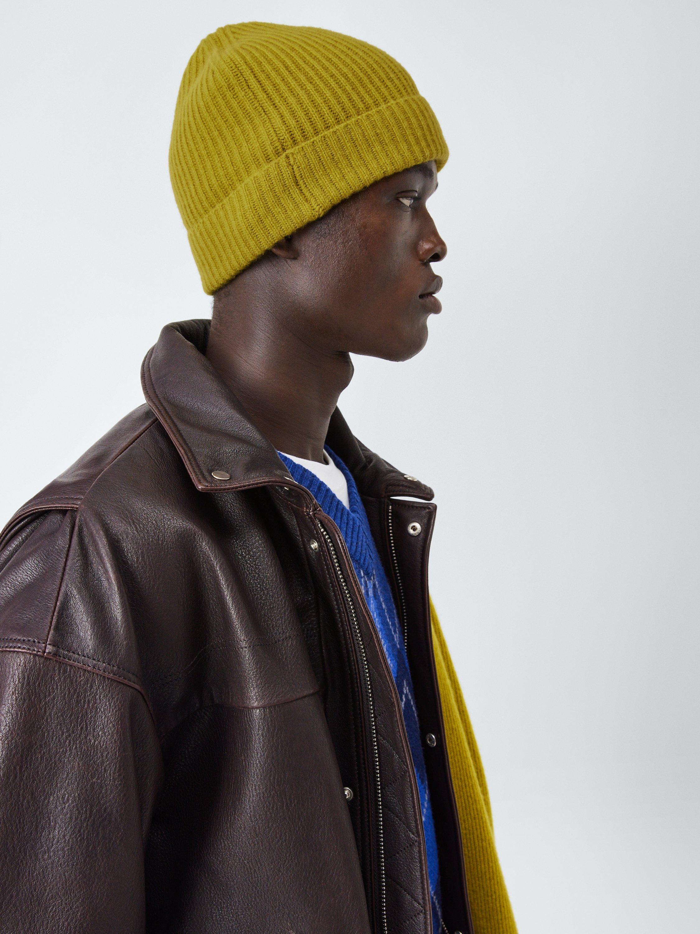 Product image 1 of 5, which shows John Lewis Ribbed Cashmere Beanie Hat, Avocado