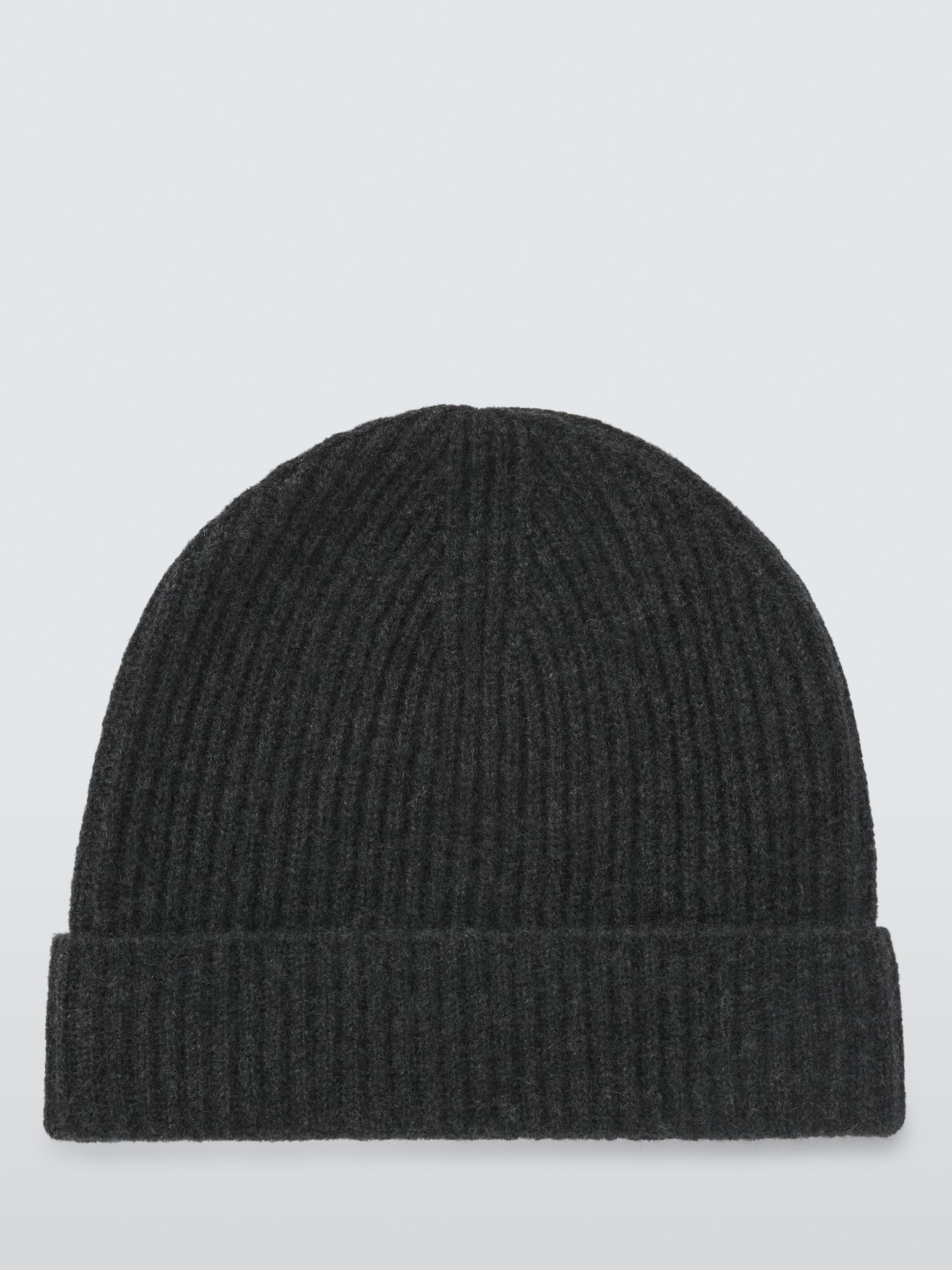 Product image 2 of 5, which shows John Lewis Ribbed Cashmere Beanie Hat, Charcoal
