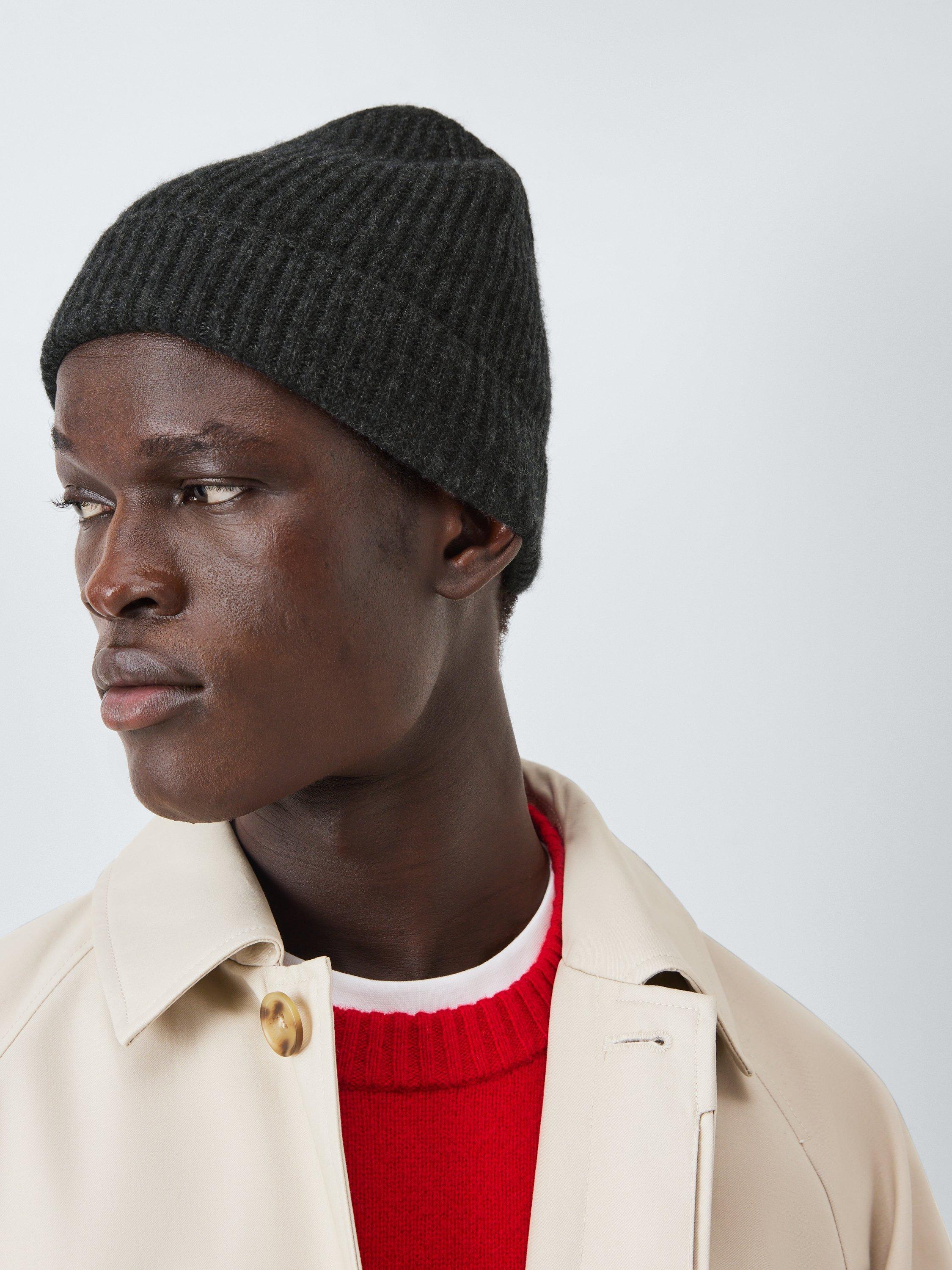 Product image 1 of 5, which shows John Lewis Ribbed Cashmere Beanie Hat, Charcoal