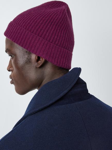 John Lewis Ribbed Cashmere Beanie Hat, Deep Berry