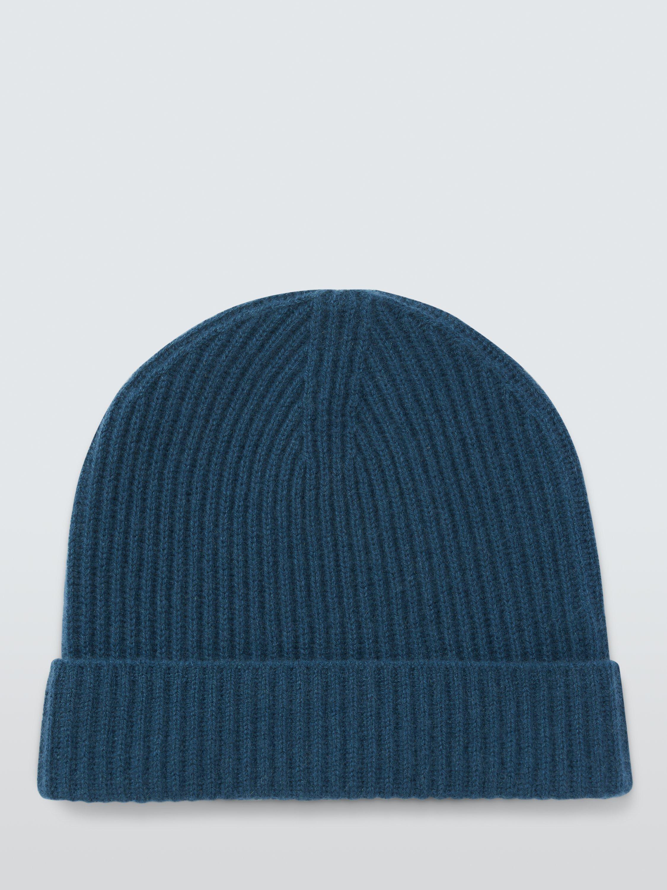 Product image 2 of 5, which shows John Lewis Ribbed Cashmere Beanie Hat, Indigo Blue