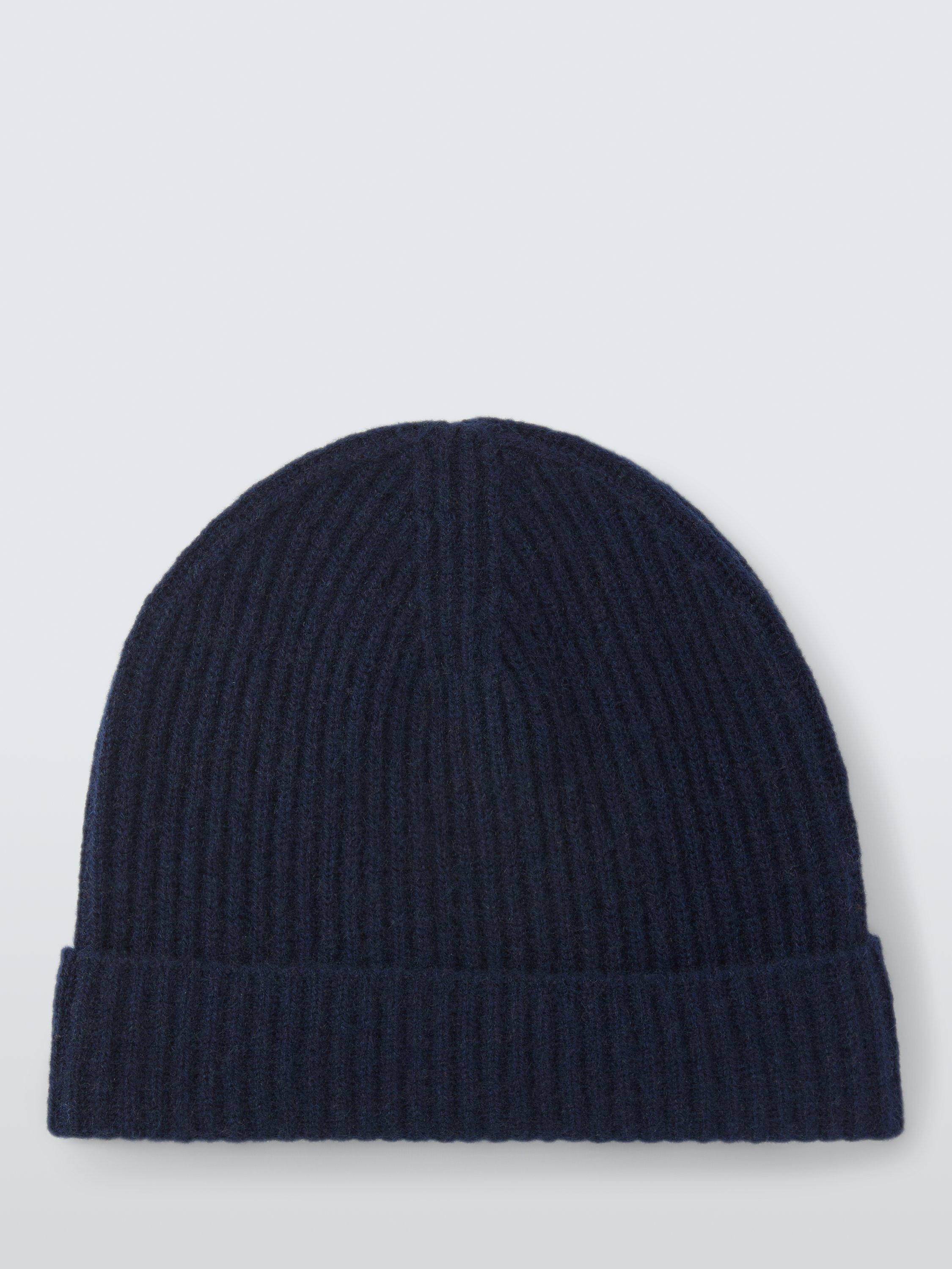 Product image 2 of 4, which shows John Lewis Ribbed Cashmere Beanie Hat, Navy