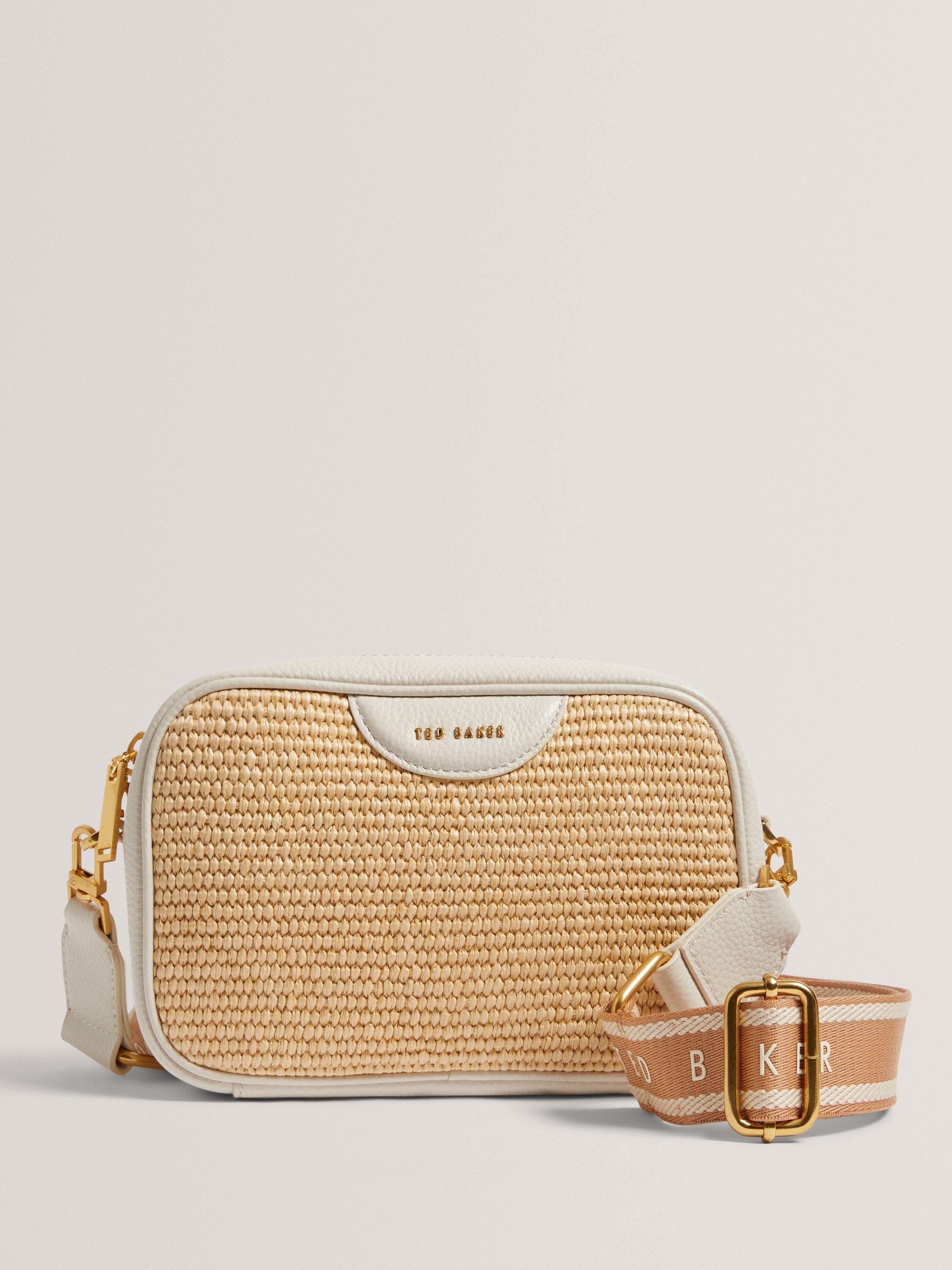 Ted Baker Bardas Webbing Faux Raffia Camera Crossbody Bag, Ecru