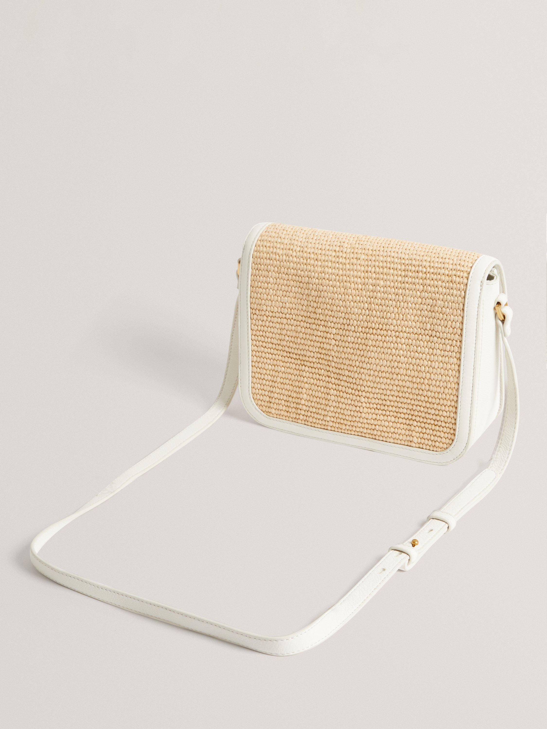 Product image 2 of 4, which shows Ted Baker Kkassia Twist Lock Detail Large Raffia Crossbody Bag, Ecru