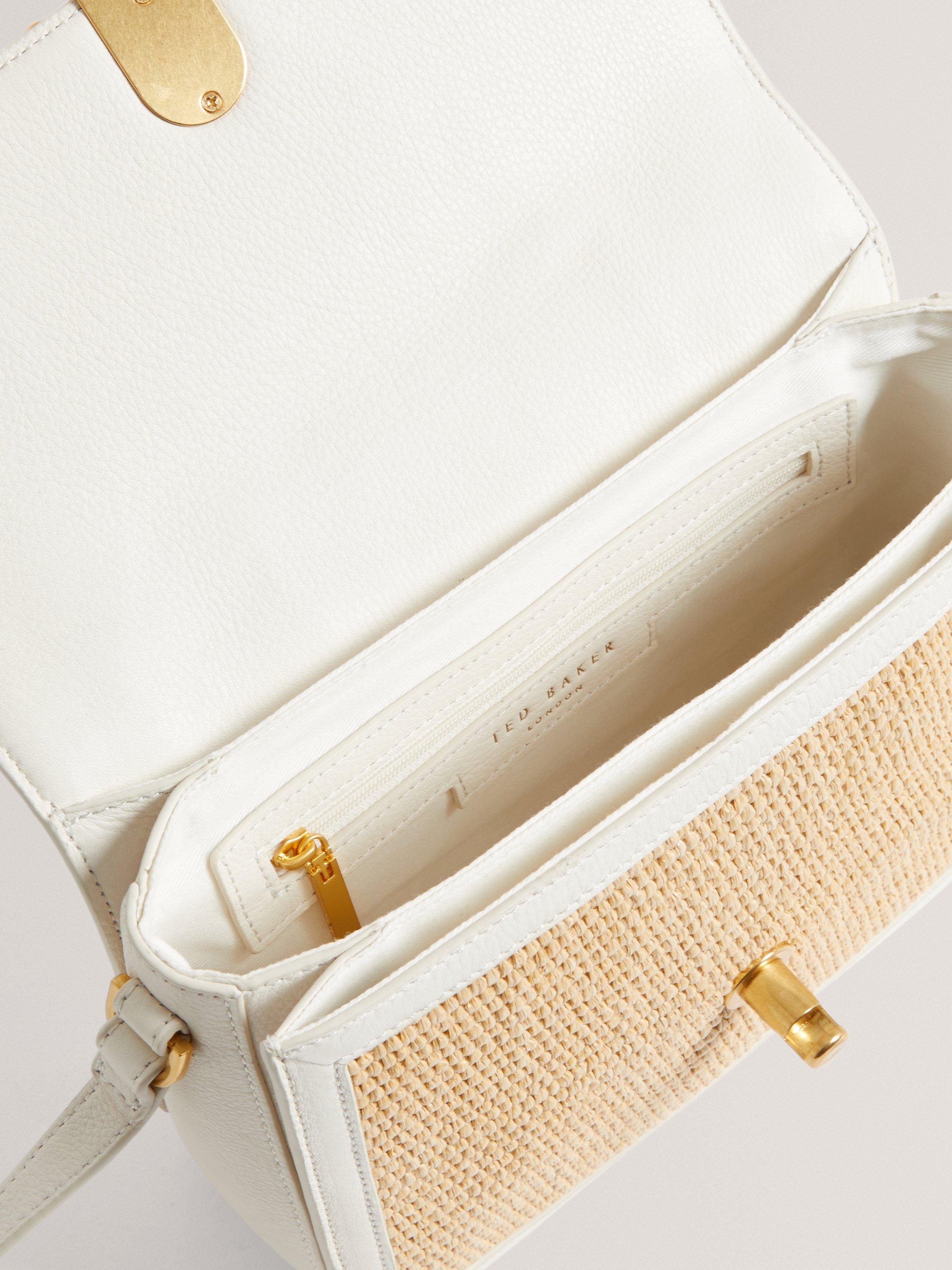 Product image 3 of 4, which shows Ted Baker Kkassia Twist Lock Detail Large Raffia Crossbody Bag, Ecru