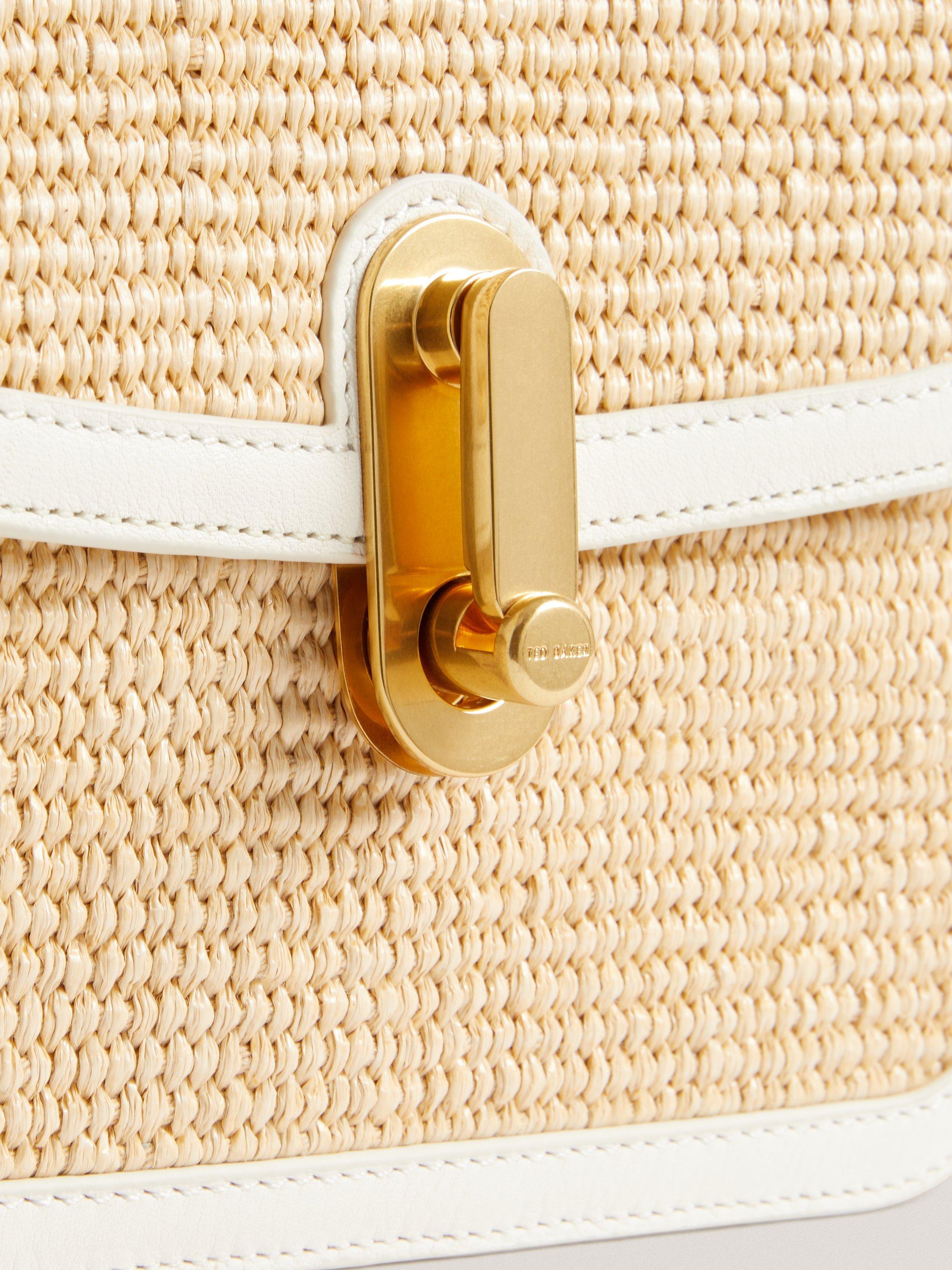 Product image 4 of 4, which shows Ted Baker Kkassia Twist Lock Detail Large Raffia Crossbody Bag, Ecru