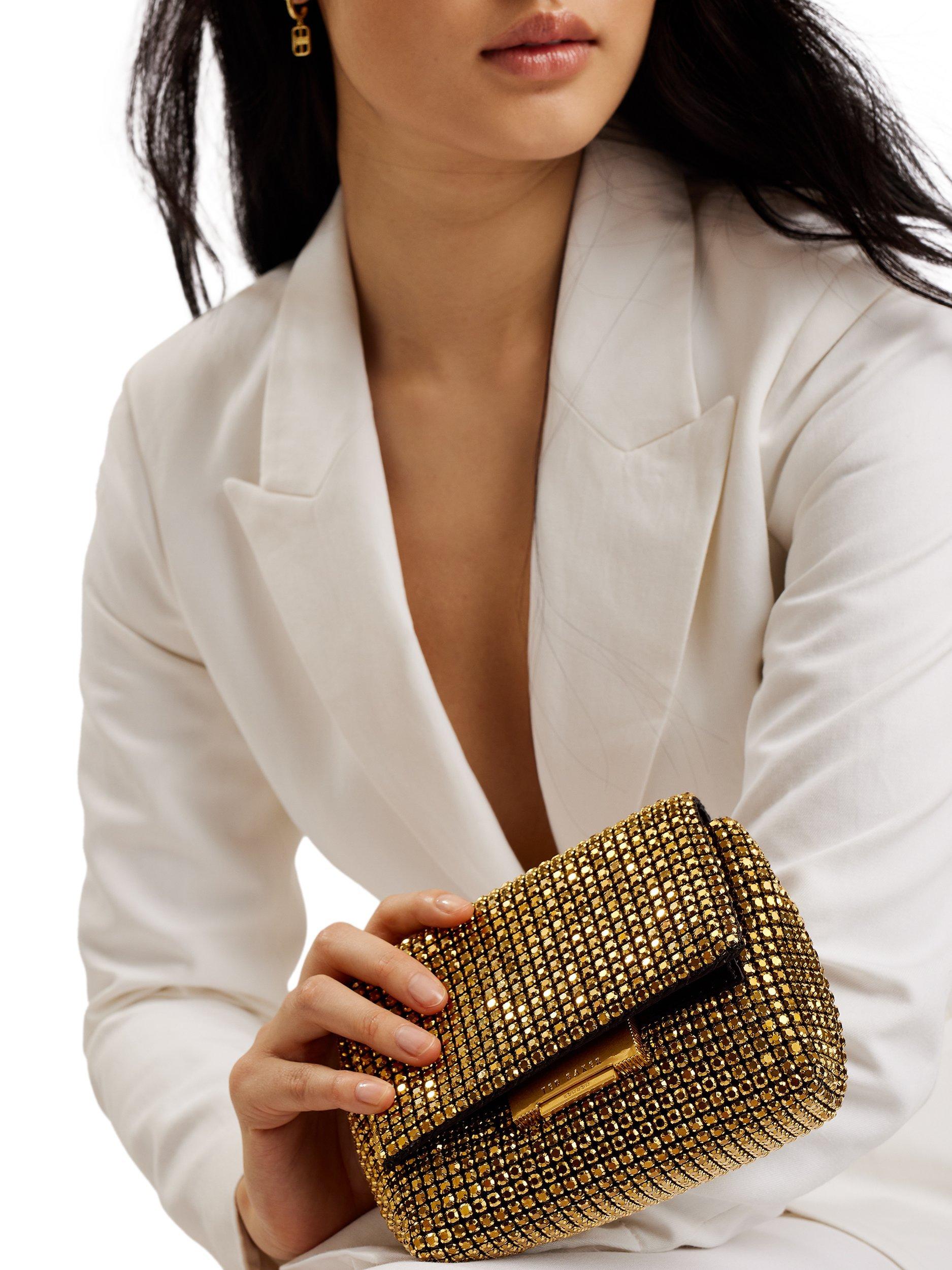 Product image 6 of 7, which shows Ted Baker Gliters Crystal Embellished Clutch Bag, Gold