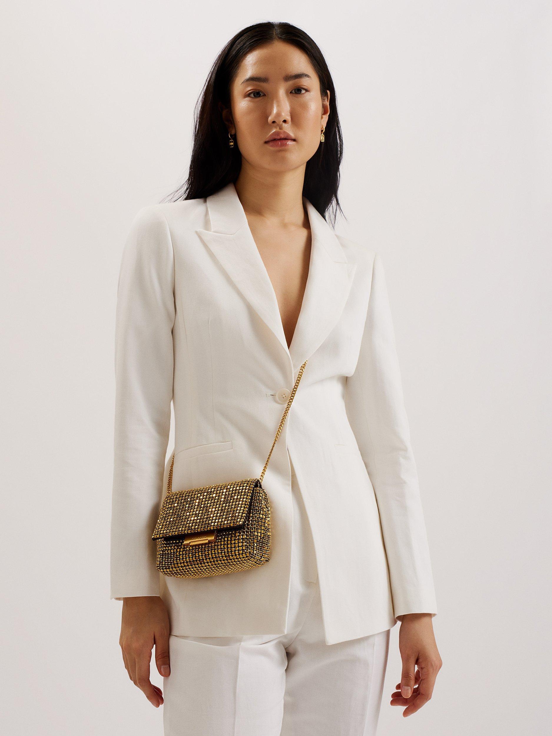 Product image 7 of 7, which shows Ted Baker Gliters Crystal Embellished Clutch Bag, Gold