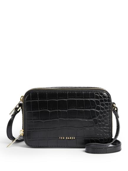 Ted Baker Stina Double Zip Croc Effect Mini Camera Bag, Black, Black