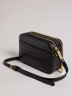 Ted Baker Stina Double Zip Croc Effect Mini Camera Bag, Black - view 2, Black