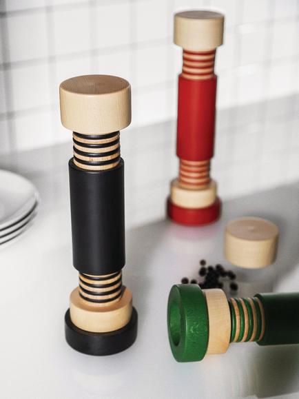 Alessi Twergi Beech Wood Salt/Pepper Mill, Red - view 2, 