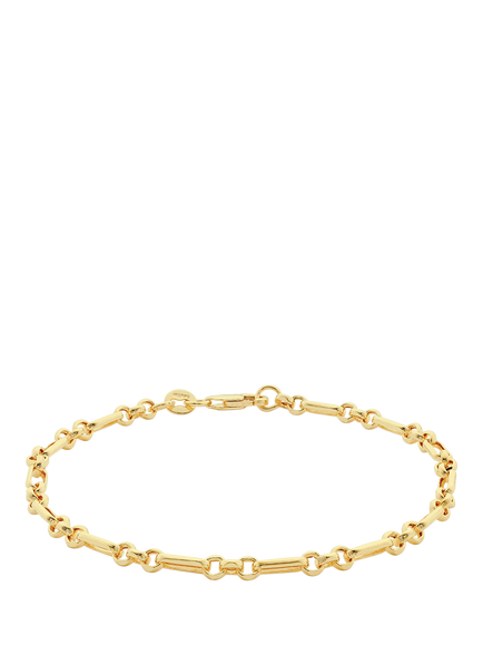 IBB 18ct Yellow Gold Diamond Cut Figaro Belcher Chain Bracelet, Gold, Gold