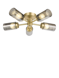John Lewis Brompton 5 Arm Flush Ceiling Light, Antique Brass