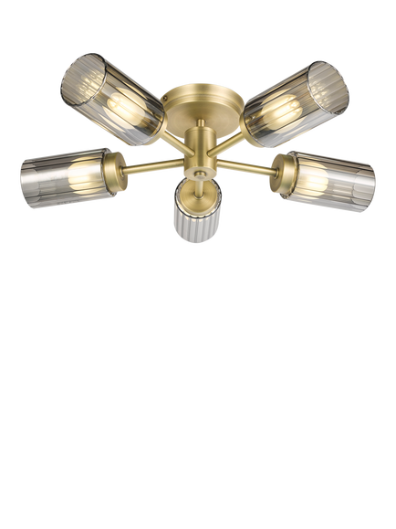 John Lewis Brompton 5 Arm Flush Ceiling Light, Antique Brass