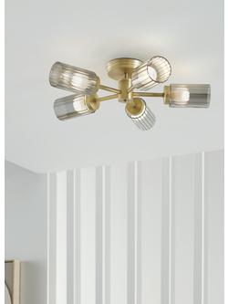 John Lewis Brompton 5 Arm Flush Ceiling Light - view 2, Antique Brass