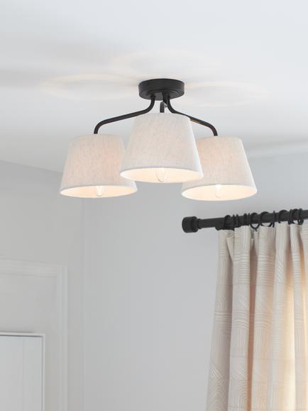John Lewis Fulham 3 Arm Semi Flush Ceiling Light - view 2, Black