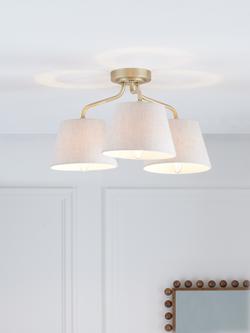 John Lewis Fulham 3 Arm Semi Flush Ceiling Light - view 2, Antique Brass