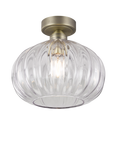 John Lewis Pumpkin Rib Glass Flush Ceiling Light, Antique Brass