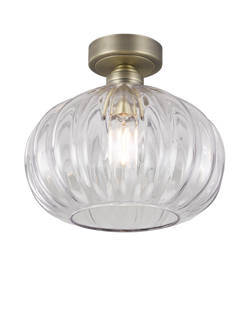 John Lewis Pumpkin Rib Glass Flush Ceiling Light, Antique Brass, Antique Brass