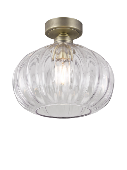 John Lewis Pumpkin Rib Glass Flush Ceiling Light, Antique Brass, Antique Brass
