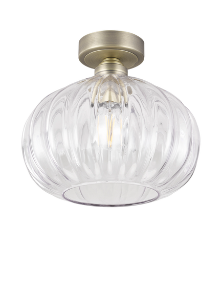 John Lewis Pumpkin Rib Glass Flush Ceiling Light, Antique Brass - view 2, Antique Brass