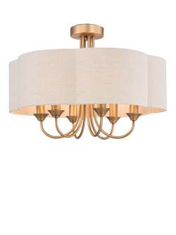 John Lewis Shadalier 6 Arm Pendant Ceiling Light, Aged Brass, Aged Brass