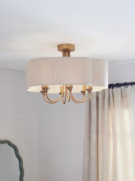 John Lewis Shadelier 6 Arm Pendant Ceiling Light, Aged Brass - view 2, Aged Brass