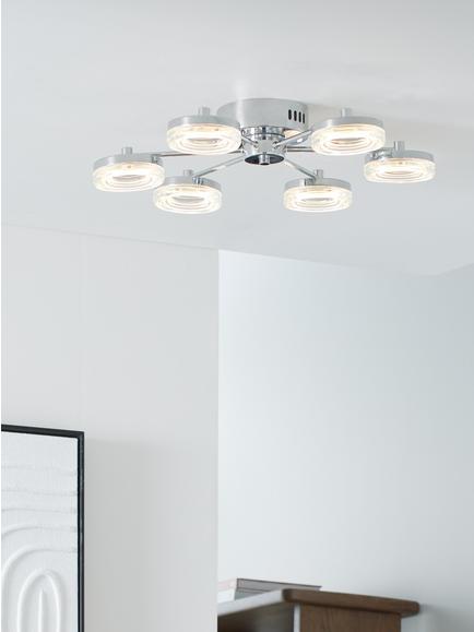 John Lewis Spartacus LED 6 Arm Flush Ceiling Light, Polished Chrome - view 2, Polished Chrome