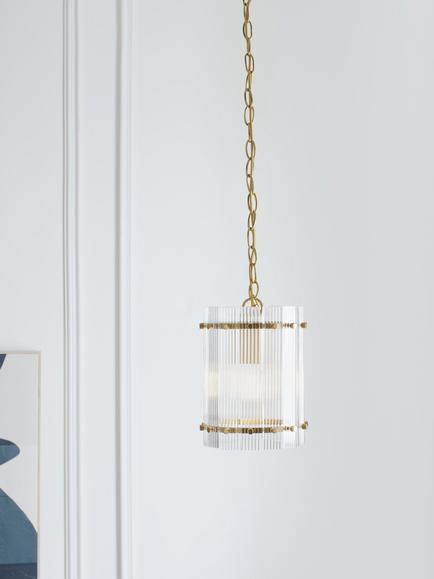 John Lewis Textured Glass Hall Pendant Ceiling Light, Antique Brass - view 2, Antique Brass
