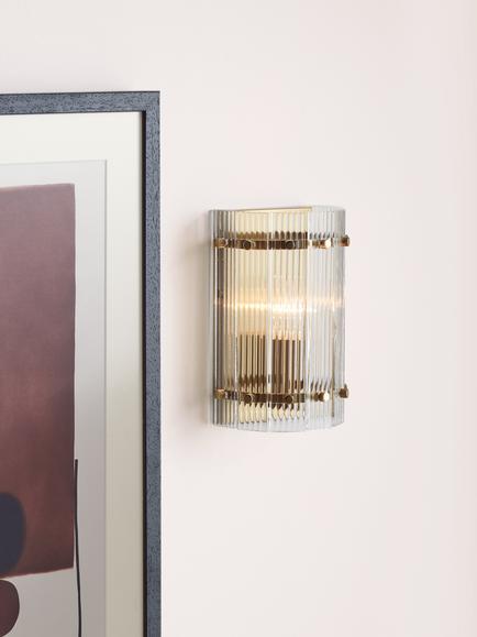 John Lewis Textured Glass Wall Light, Antique Brass - view 2, Antique Brass