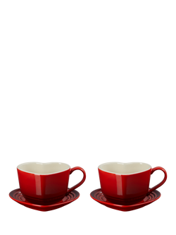 Le Creuset Stoneware Heart Cups & Saucers, Set of 2, 200ml - view 2, Cerise