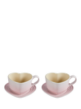 Le Creuset Stoneware Heart Cups & Saucers, Set of 2, 200ml, Shell Pink