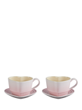 Le Creuset Stoneware Heart Cups & Saucers, Set of 2, 200ml, Shell Pink