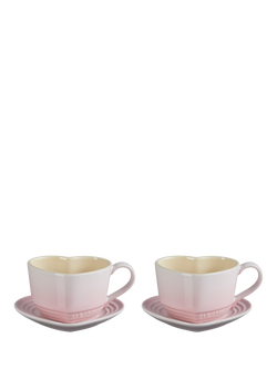 Le Creuset Stoneware Heart Cups & Saucers, Set of 2, 200ml - view 2, Shell Pink
