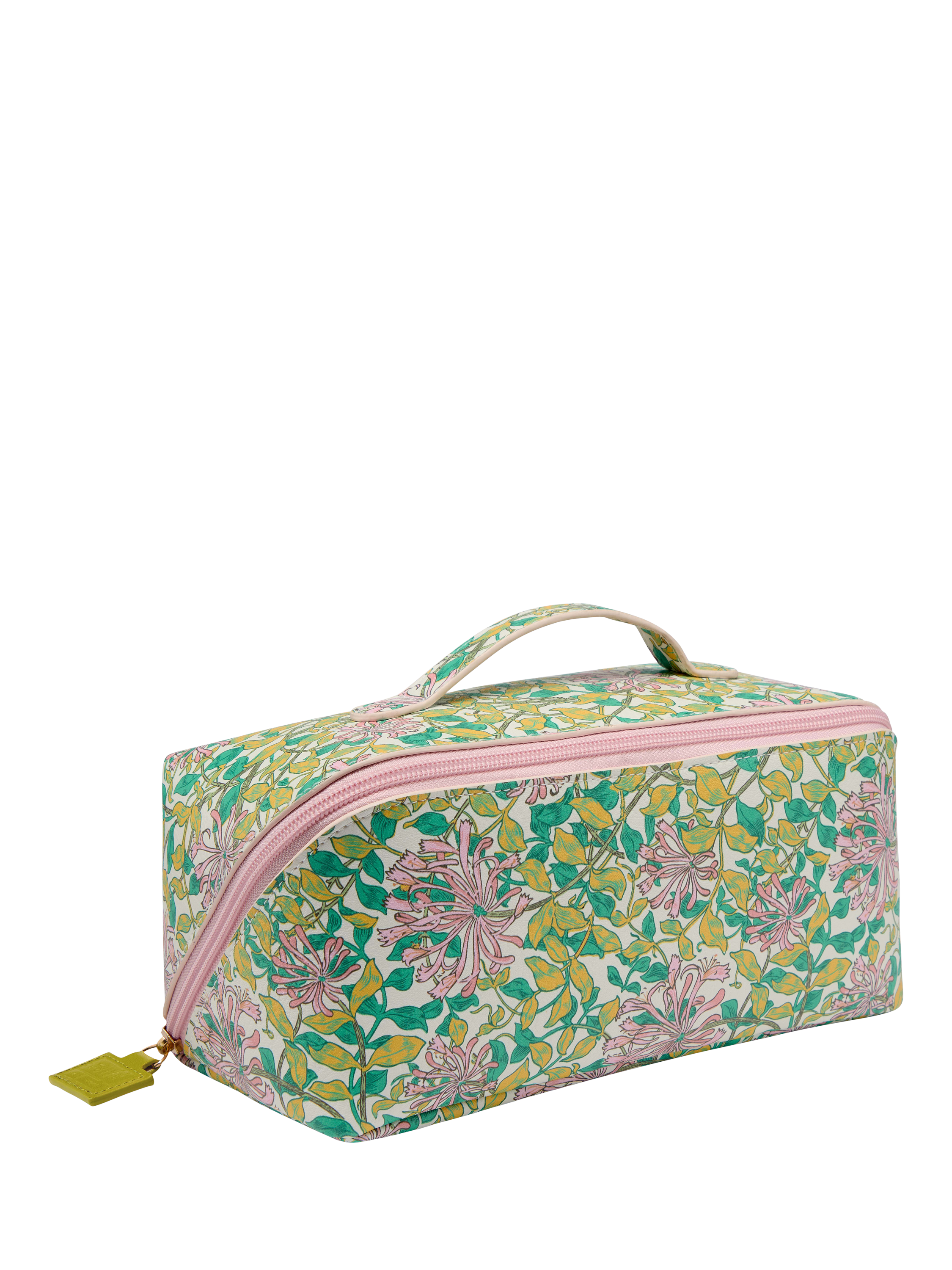 Product image 1 of 5, which shows William Morris At Home Honeysuckle Beauty Wash Bag, Green/Pink
