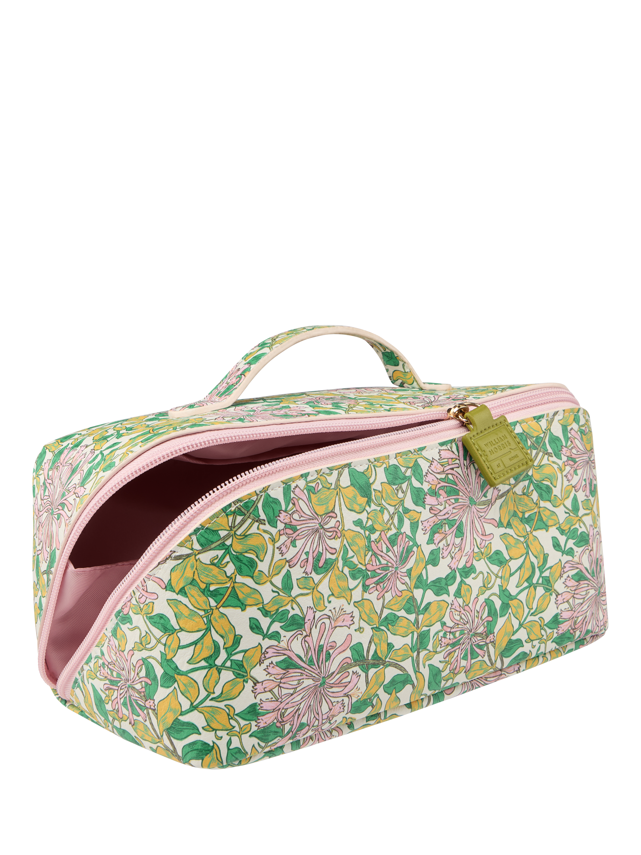 Product image 3 of 5, which shows William Morris At Home Honeysuckle Beauty Wash Bag, Green/Pink
