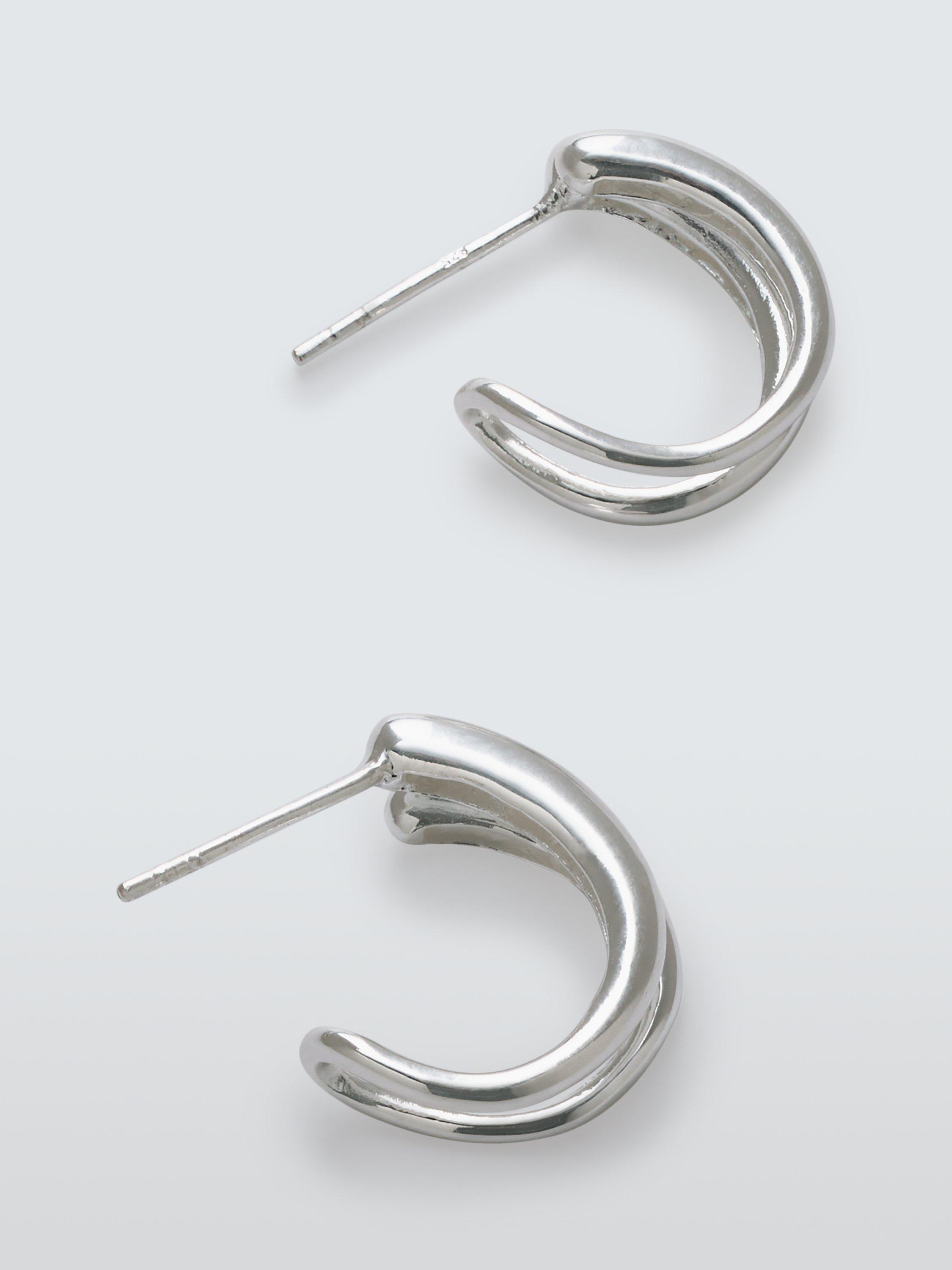 Product image 1 of 4, which shows John Lewis Double Line Half Hoop Earrings, Silver