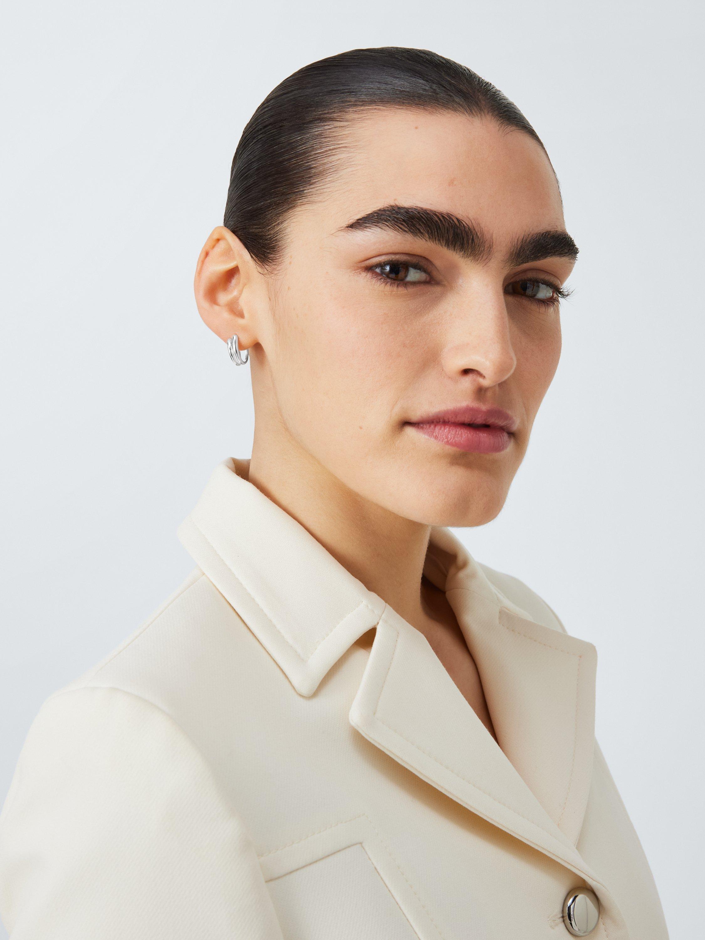Product image 2 of 4, which shows John Lewis Double Line Half Hoop Earrings, Silver