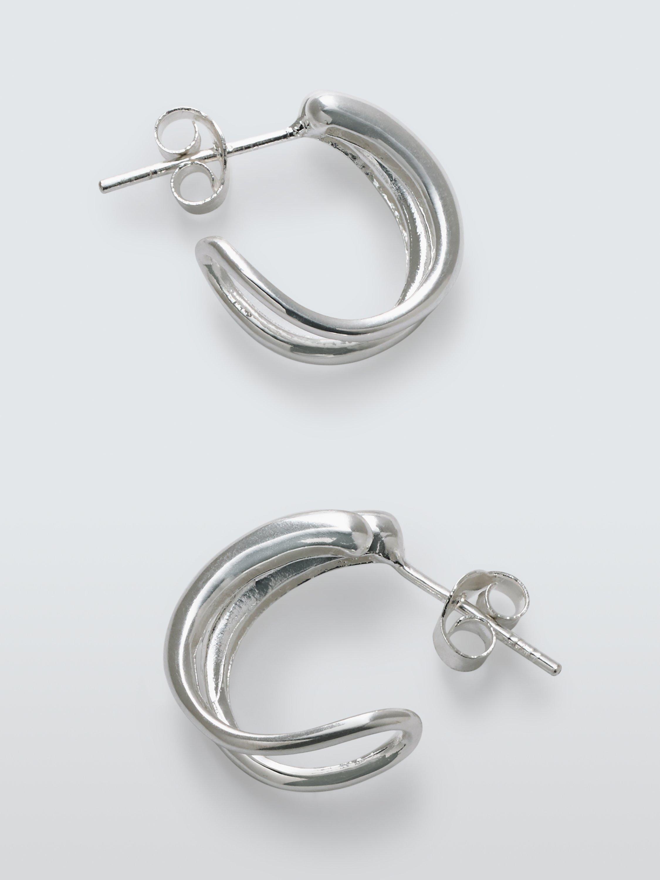 Product image 3 of 4, which shows John Lewis Double Line Half Hoop Earrings, Silver