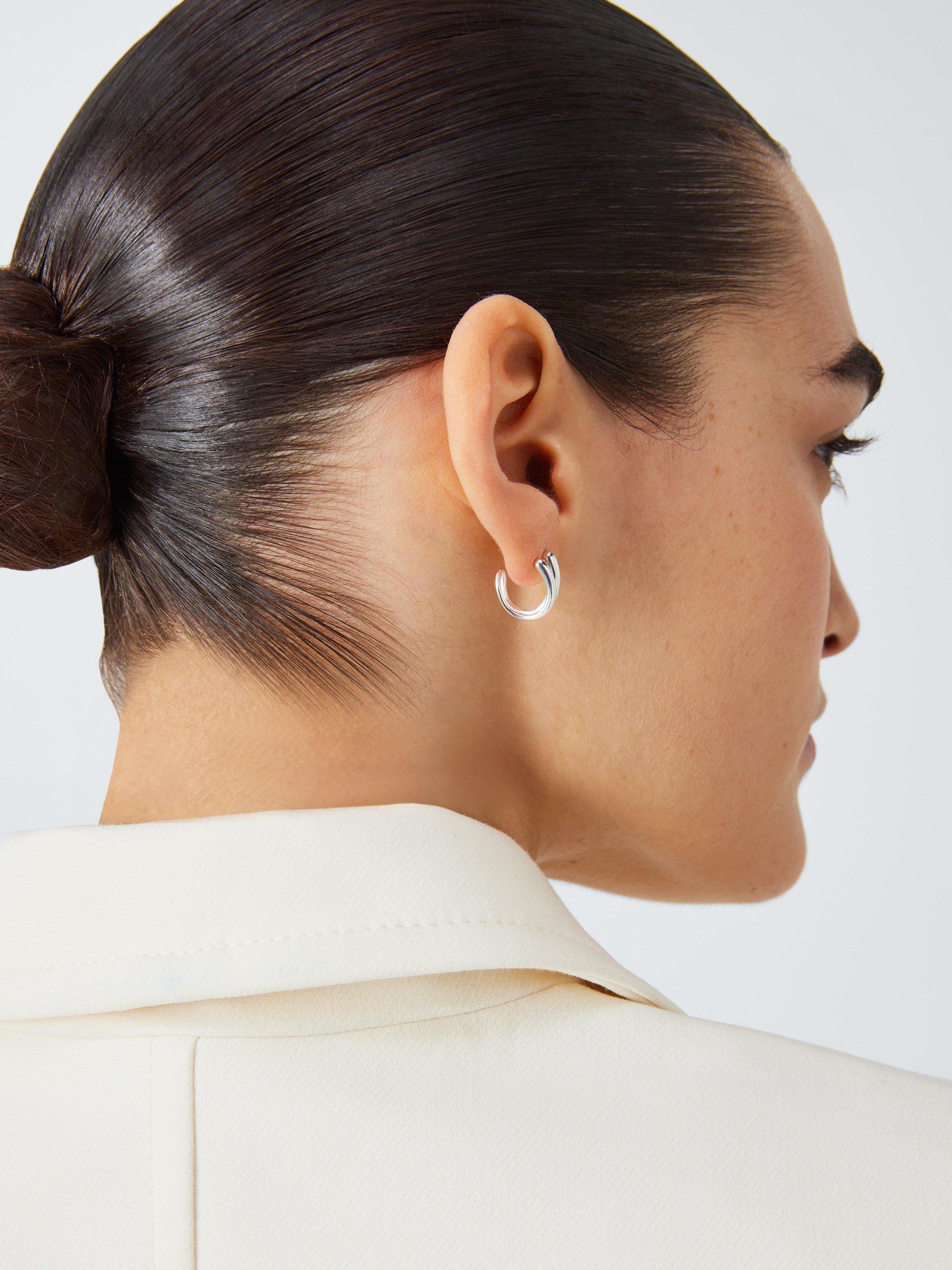Product image 4 of 4, which shows John Lewis Double Line Half Hoop Earrings, Silver