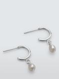 John Lewis Sterling Silver 925 Half Hoops with Freshwater Pearl Drops, Silver