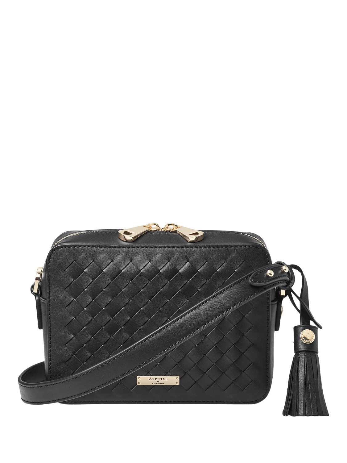 Product image 1 of 4, which shows Aspinal of London Leather Camera Crossbody Bag, Black