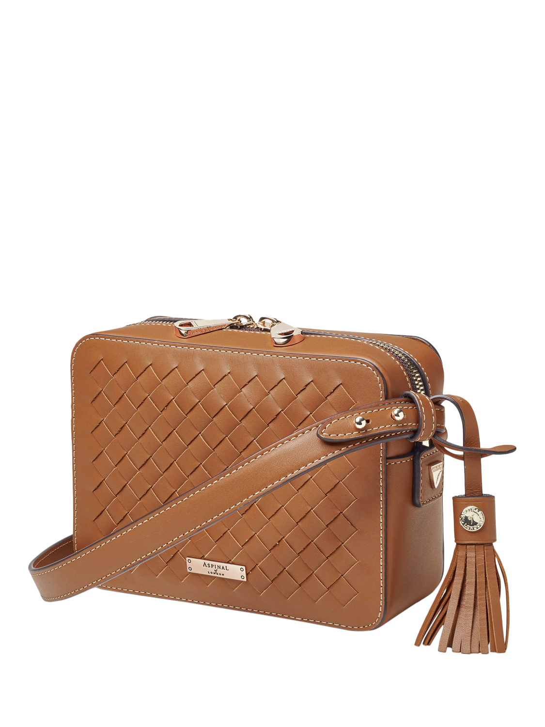 Product image 2 of 4, which shows Aspinal of London Leather Camera Cross Body Bag, Tan