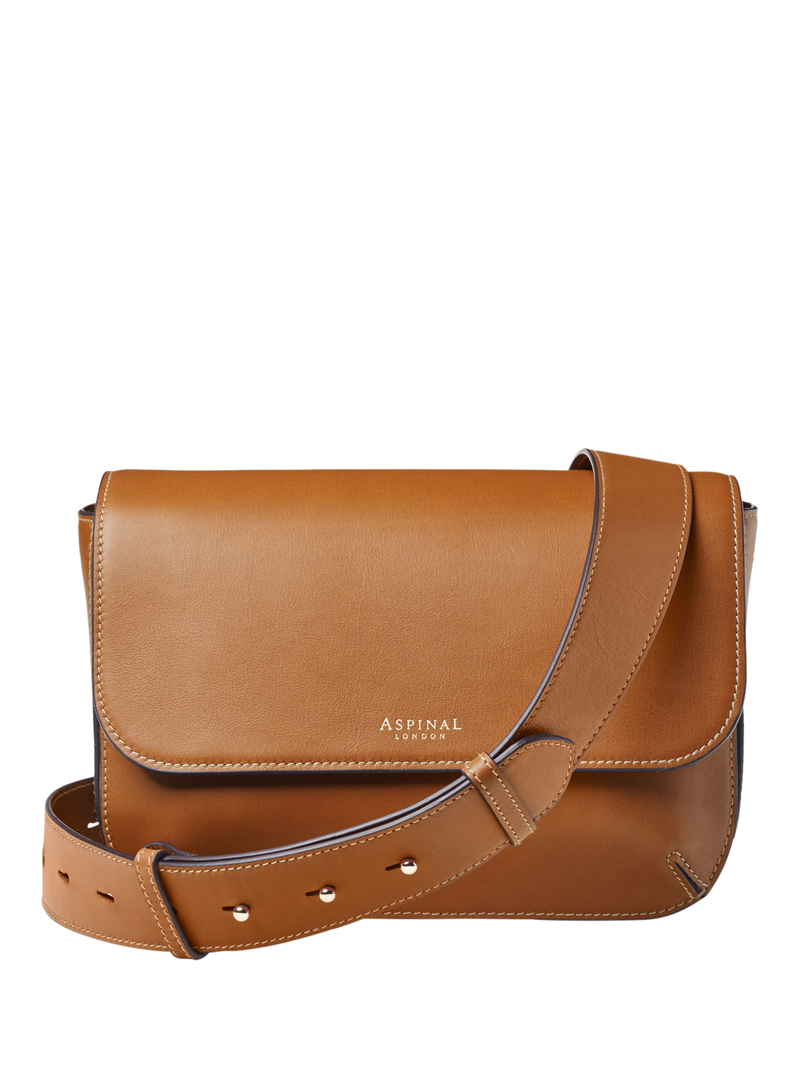 Product image 1 of 8, which shows Aspinal of London Ella Grande Leather Cross Body Bag, Tan