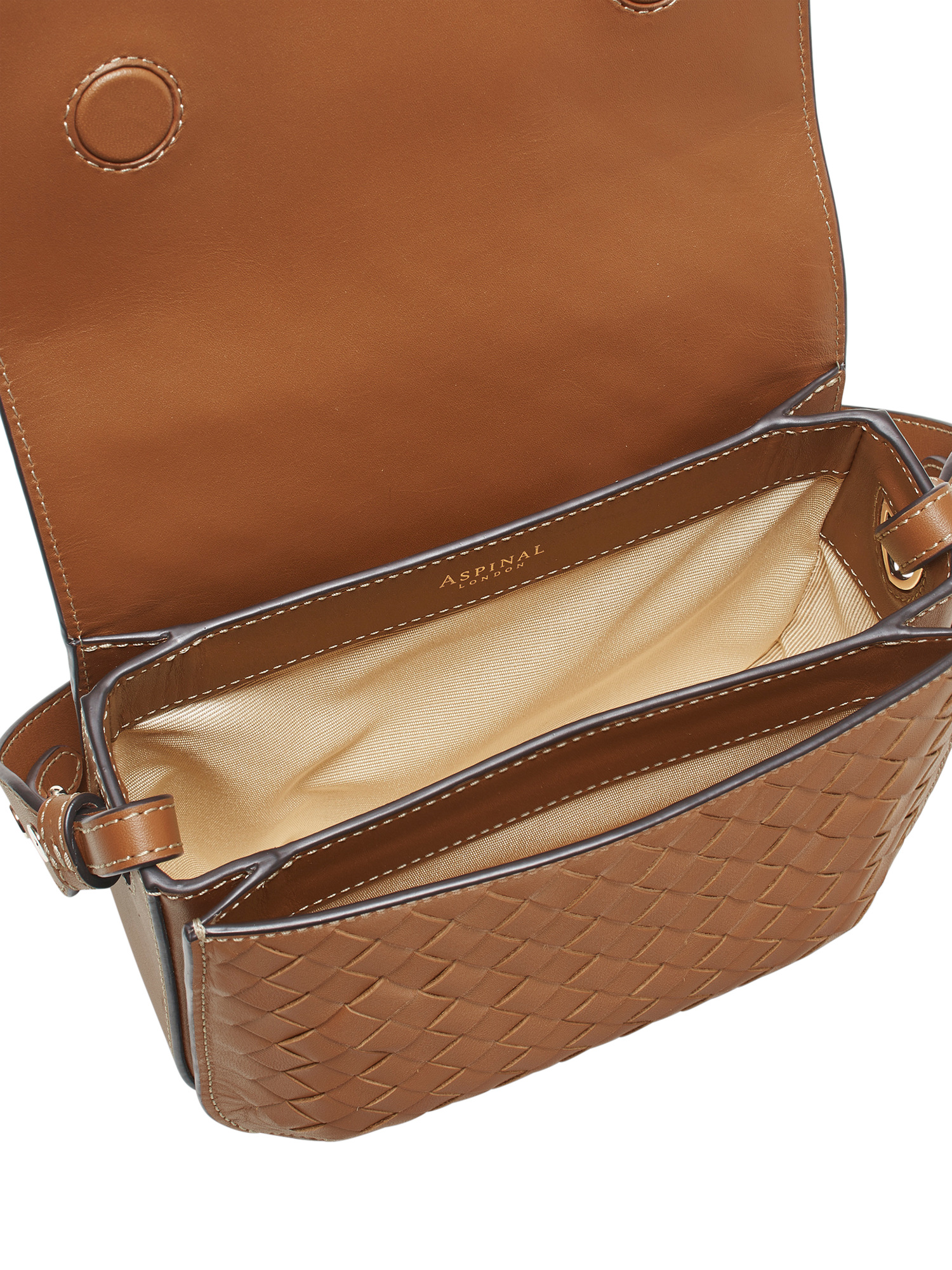 Product image 6 of 8, which shows Aspinal of London Ella Leather Cross Body Bag, Tan