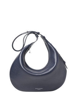 Aspinal of London Hudson Leather Slouchy Crescent Bag - view 2, French Navy