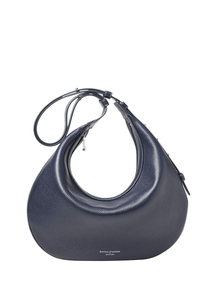 Aspinal of London Soho Grain Leather Large Crescent Bag - view 2, French Navy